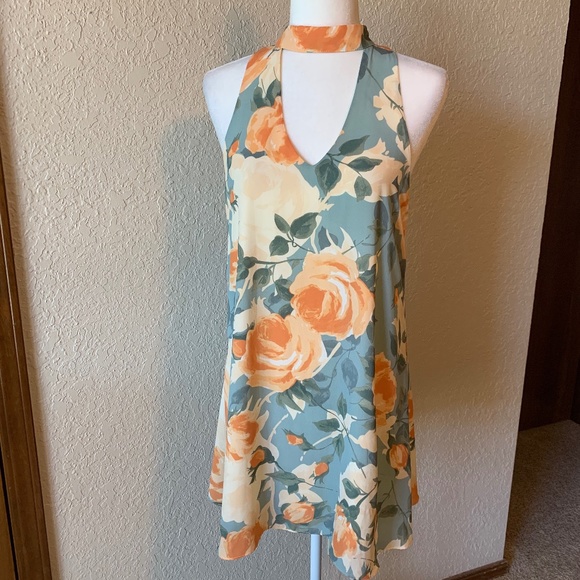 Lulus Dresses & Skirts - Lulu's Orange Green Floral Halter Mini Dress Spring Summer Easter Party